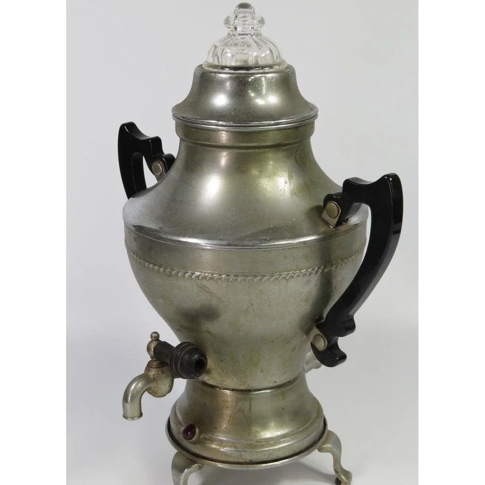 Vintage Electric Coffee Percolator Urn Fire-King Glass Top Lid Untested No Cord